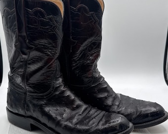 Lucchese Classics Handmade Full Quill Ostrich Roper Burgundy Red Boots Men’s 11D