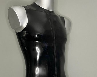 Front Zip Sleeveless T Shirt | 0.4 Latex | Men's Rubber