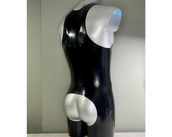 Latex Open Back Singlet Suit With Front Zip | Handmade Men's Latex BodySuit