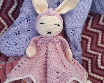 Handcrafted Crochet Bunny Lovey Comforter