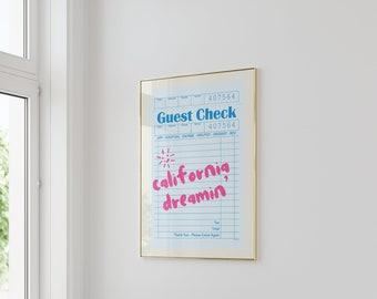 California Dreamin, Retro Guest Check Print, Quote Print