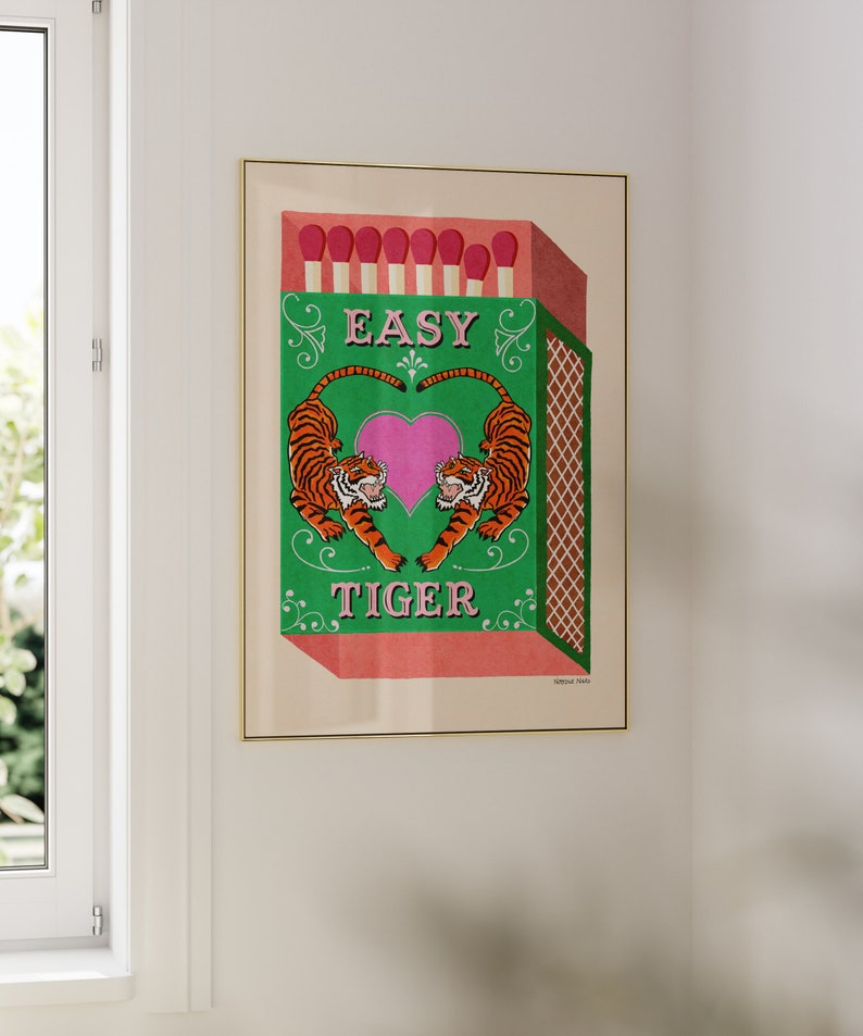 Easy Tiger Matchbox Tiger Art Retro Wall Art Printable image 3
