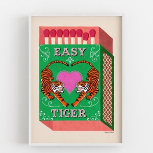 Easy Tiger Matchbox Tiger Art Retro Wall Art Printable image 1