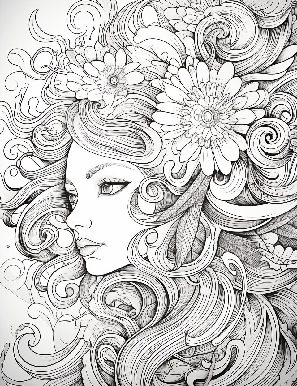 Woman's Face Coloring Page for Relaxing 12 Pages - Etsy