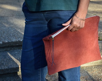 Maxi corduroy etui, groot etui met rits, marineblauw, groot ritszakje, handtas, XXL zakje, handtas