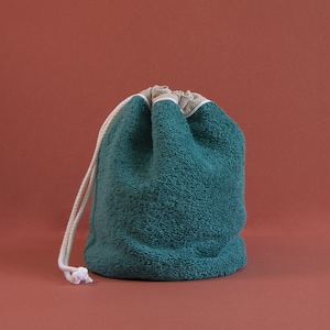 Pochon éponge, doublure lin lavé oeko tex, lien coulissant, trousse de toilette, trousse à maquillage