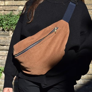 Unisex maxi XXL corduroy bum bag, zipper and inside pocket, attachment for bike, scooter, stroller, adjustable handle