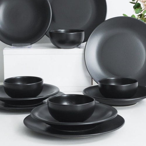 Matte Black Dinnerware Set Etsy