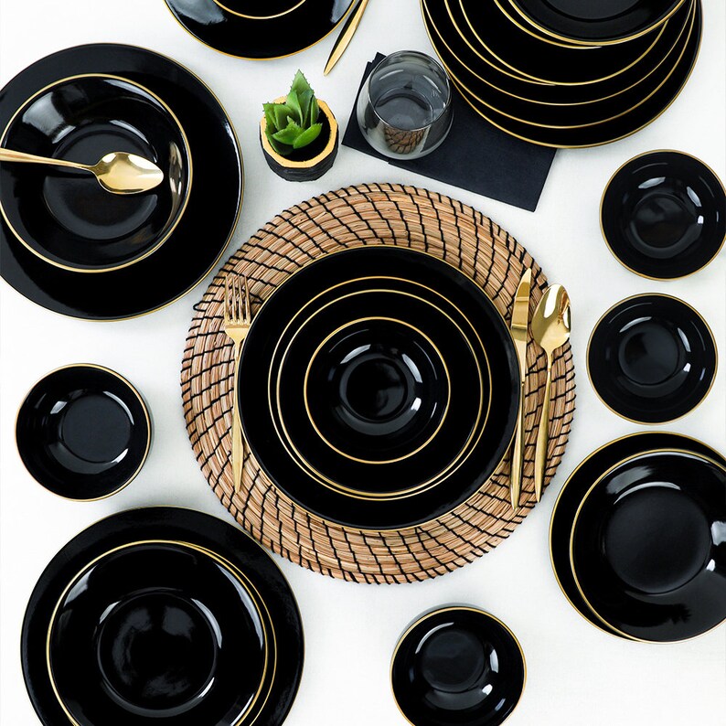 Black and Gold Dinnerware Set Etsy