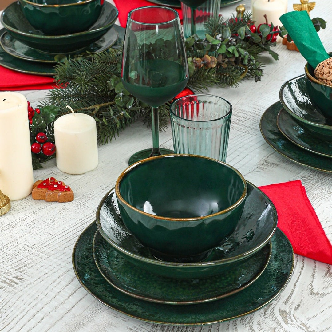 Emerald Green Dinnerware Set Etsy