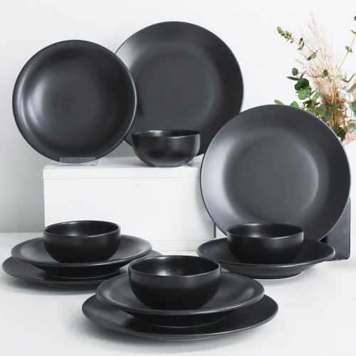 Matte Black Dinnerware Set Etsy