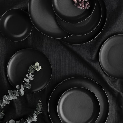 Matte Black Stackable Dinnerware Set / Breakfast Set Etsy