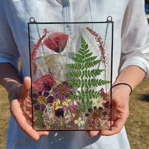 32. Stained Glass. Decor. Dried Flowers. Pressed flower frame. Pressed flowers. Birthday. Present. Anniversary. Wedding.