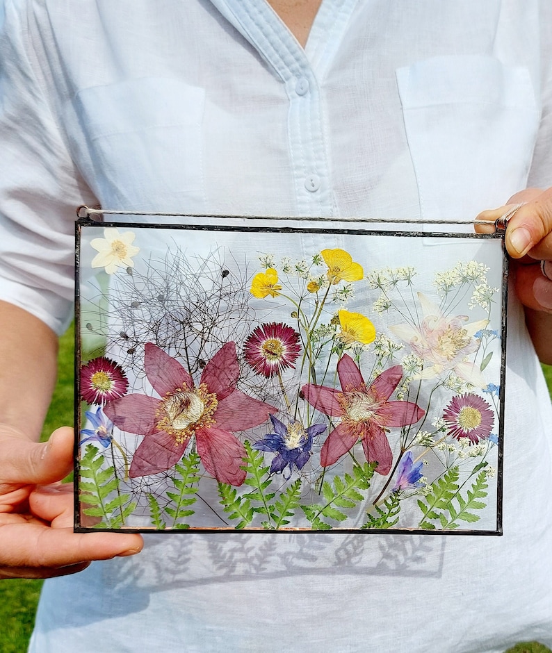 Stained Glass. Decor. Dried Flowers. Pressed flower frame. Etsy