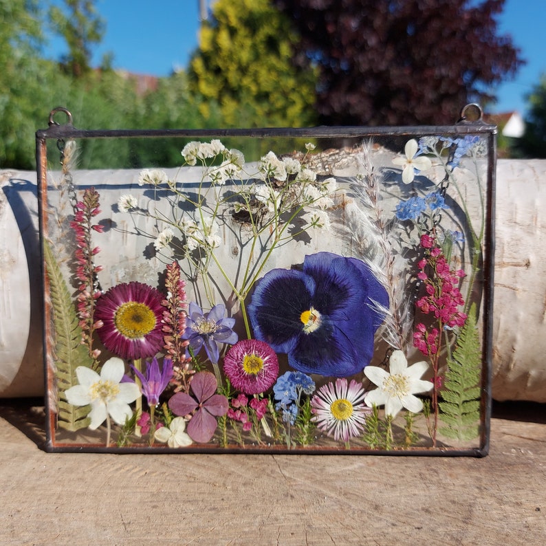 Stained Glass. Decor. Dried Flowers. Pressed Flower Frame. Etsy