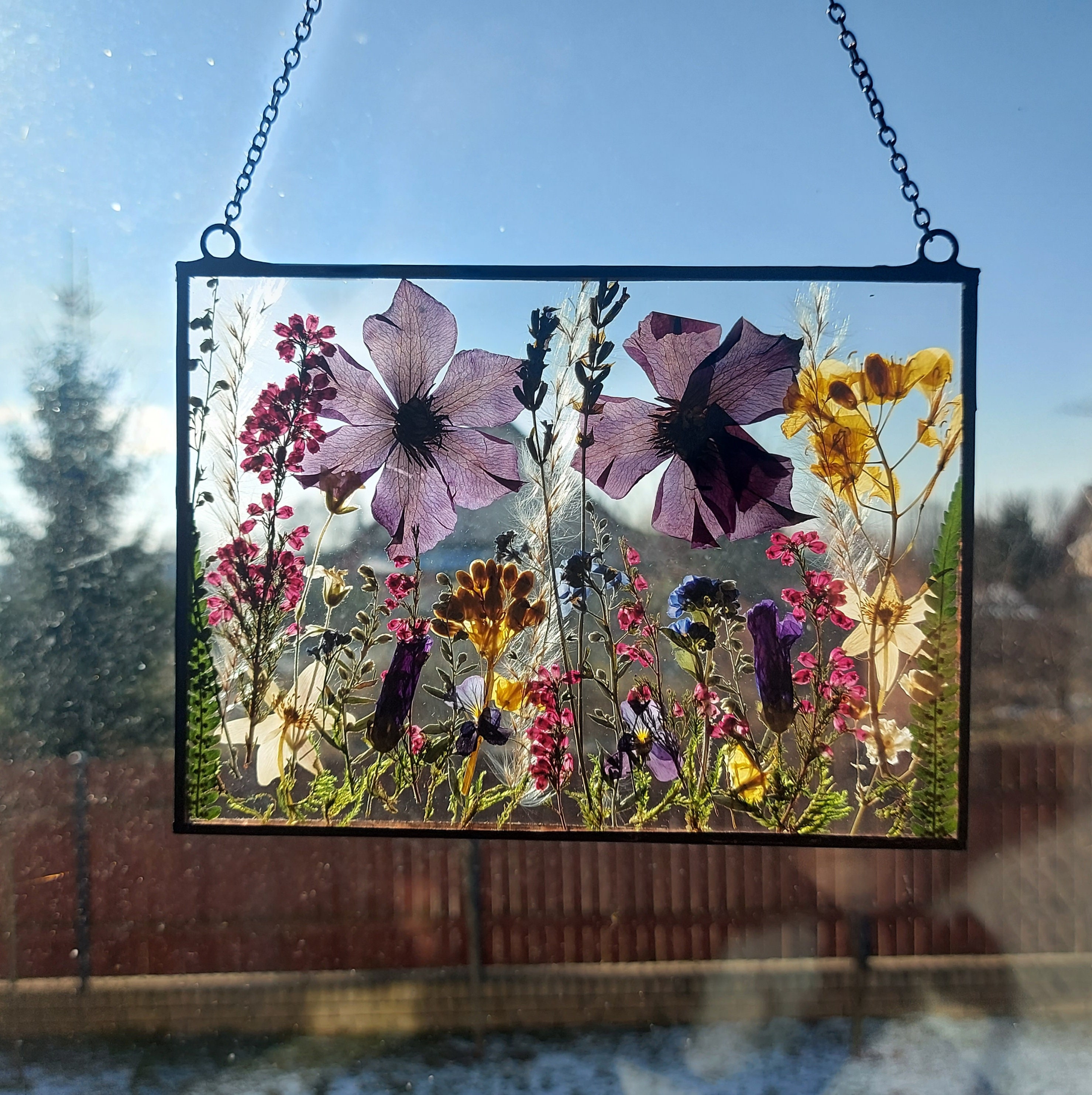 Glass Frame for Pressed Flowers, 11x14 Large Rectangle Frame with Heart  Shape Edge for Dried Flowers Double Side Glass Brass Floating Frame for  Wall