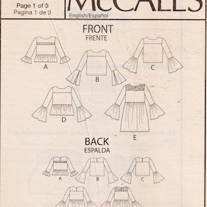 VERY EASY Bell Sleeve Tops 14-22 McCall's 7809