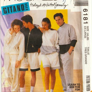 May include: Vintage McCall's sewing pattern envelope featuring a group of people modeling athletic wear. The envelope includes the text "GITANO" and "today's spirited family." The pattern is size EX-LARGE (44,46).
