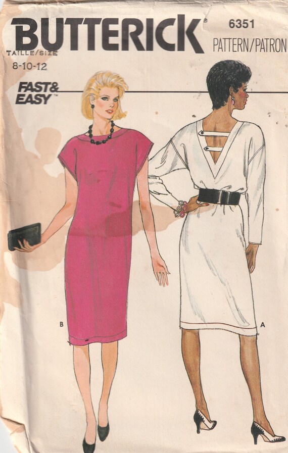 Fast Easy Deep V-back Shift Dresses Butterick 6351 SZS 8-12 - Etsy