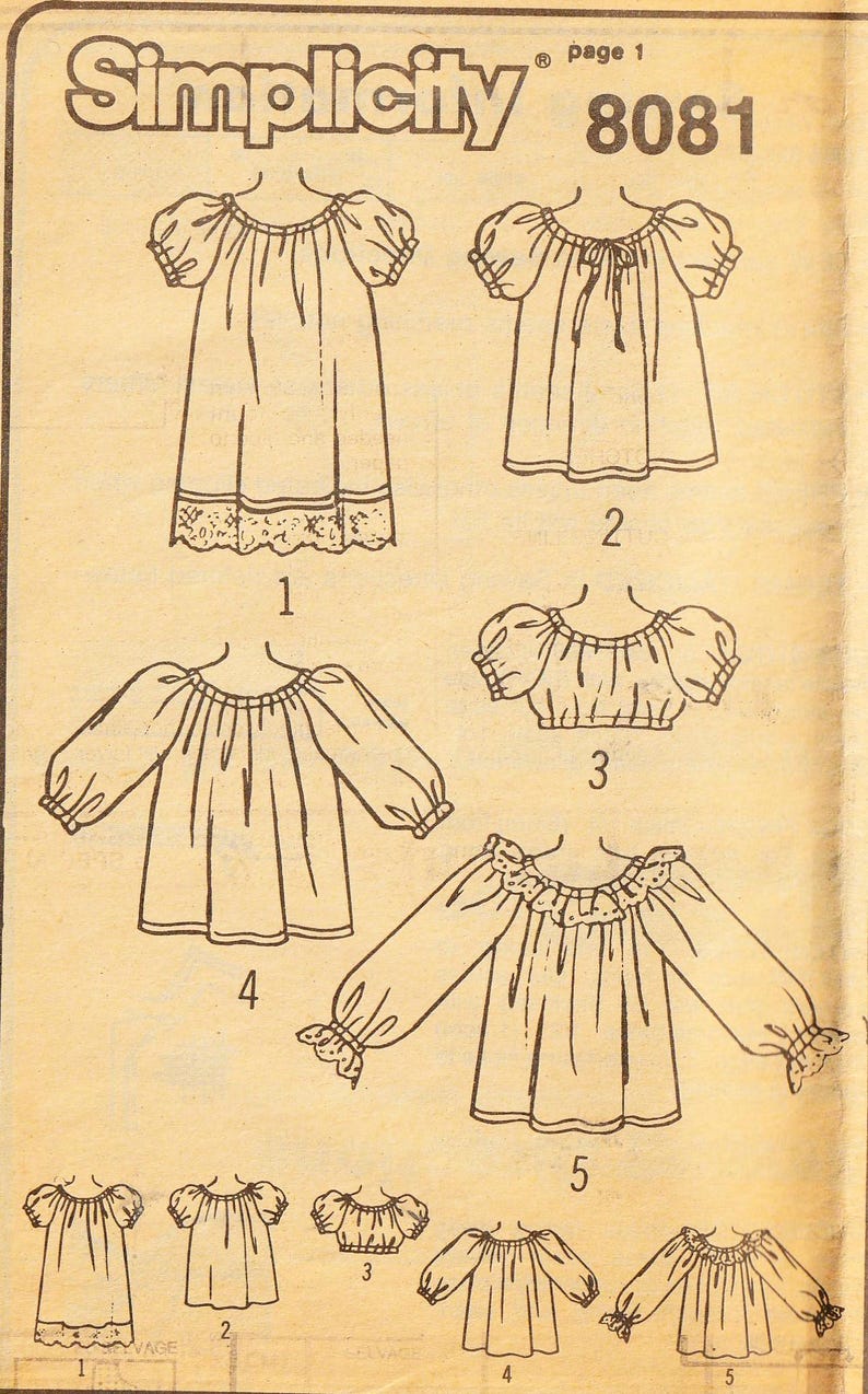 EASY Peasant Blouses SZS 10-12 Simplicity 8081 - Etsy Canada