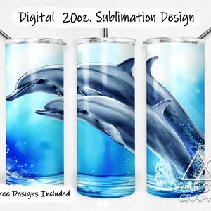 Dauphins sautant - Digital 20oz Skinny Tumbler Wrap Beach Ocean Waves Tapered Straight Sublimation Design PNG Image Instant Download