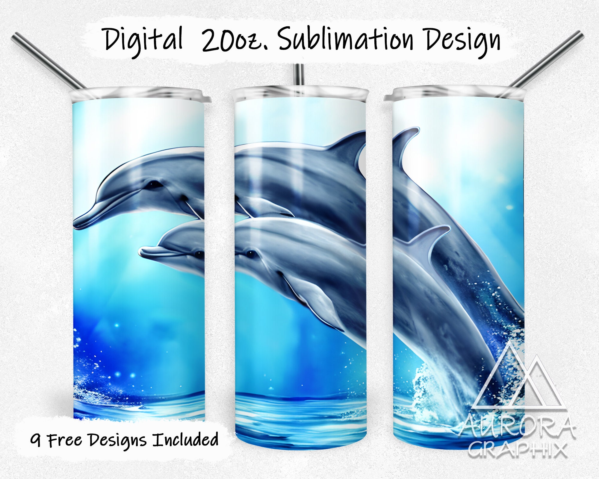 Jumping Dolphins - Digital 20oz Skinny Tumbler Wrap Beach Ocean