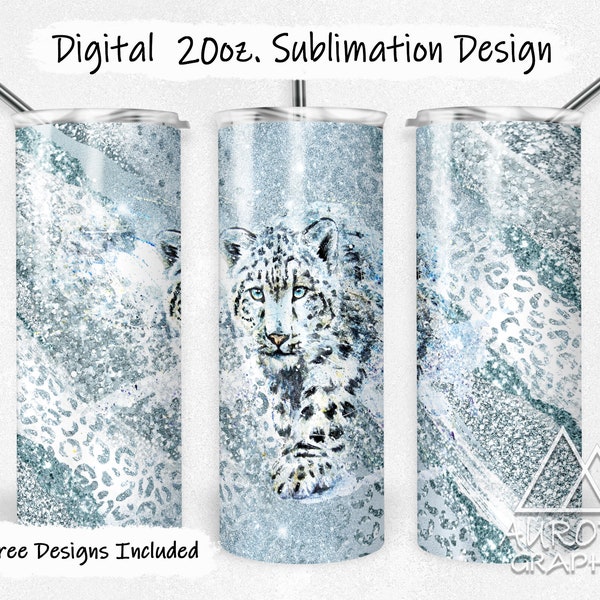 Snow Leopard - Digital 20oz Skinny Tumbler Wrap Milky Way Baby Blue Seamless Tapered Straight Sublimation Design PNG Instant Download