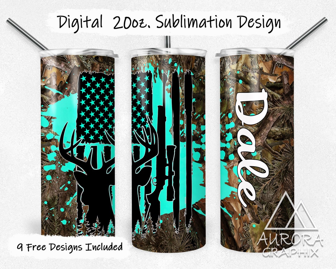 Hunting - Digital 20oz Skinny Tumbler Wrap Deer Buck Teal Flag Seamless ...