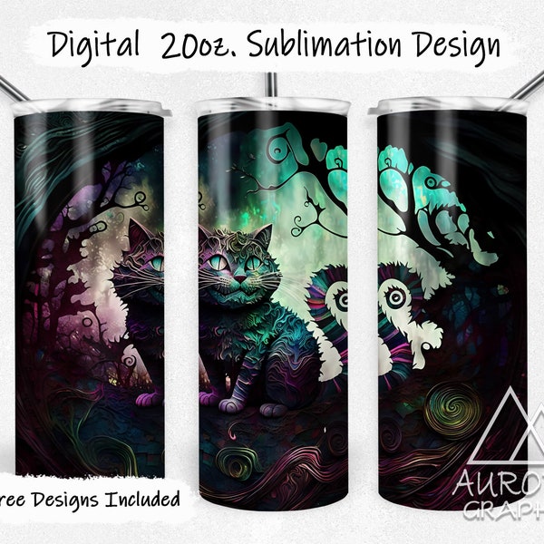 Cheshire Cat - Digital 20oz Skinny Tumbler Wrap Alice In Wonderland Dark Goth Fantasy Tapered Straight Design Design PNG Instant Download