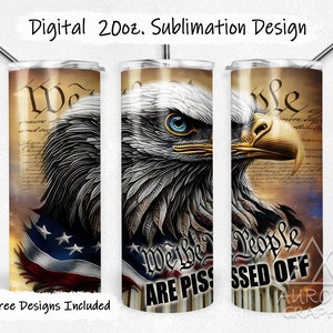 Patriottische Eagle - Digitale 20oz Skinny Tumbler Wrap We The People Constitution 2e Amendement Rechte Sublimatie Design PNG Instant Download