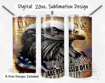 Patriotyczny Orzeł - Cyfrowy 20oz Skinny Tumbler Wrap My Ludzie Konstytucja 2nd Amendment Prosty projekt sublimacji PNG Natychmiastowe pobranie