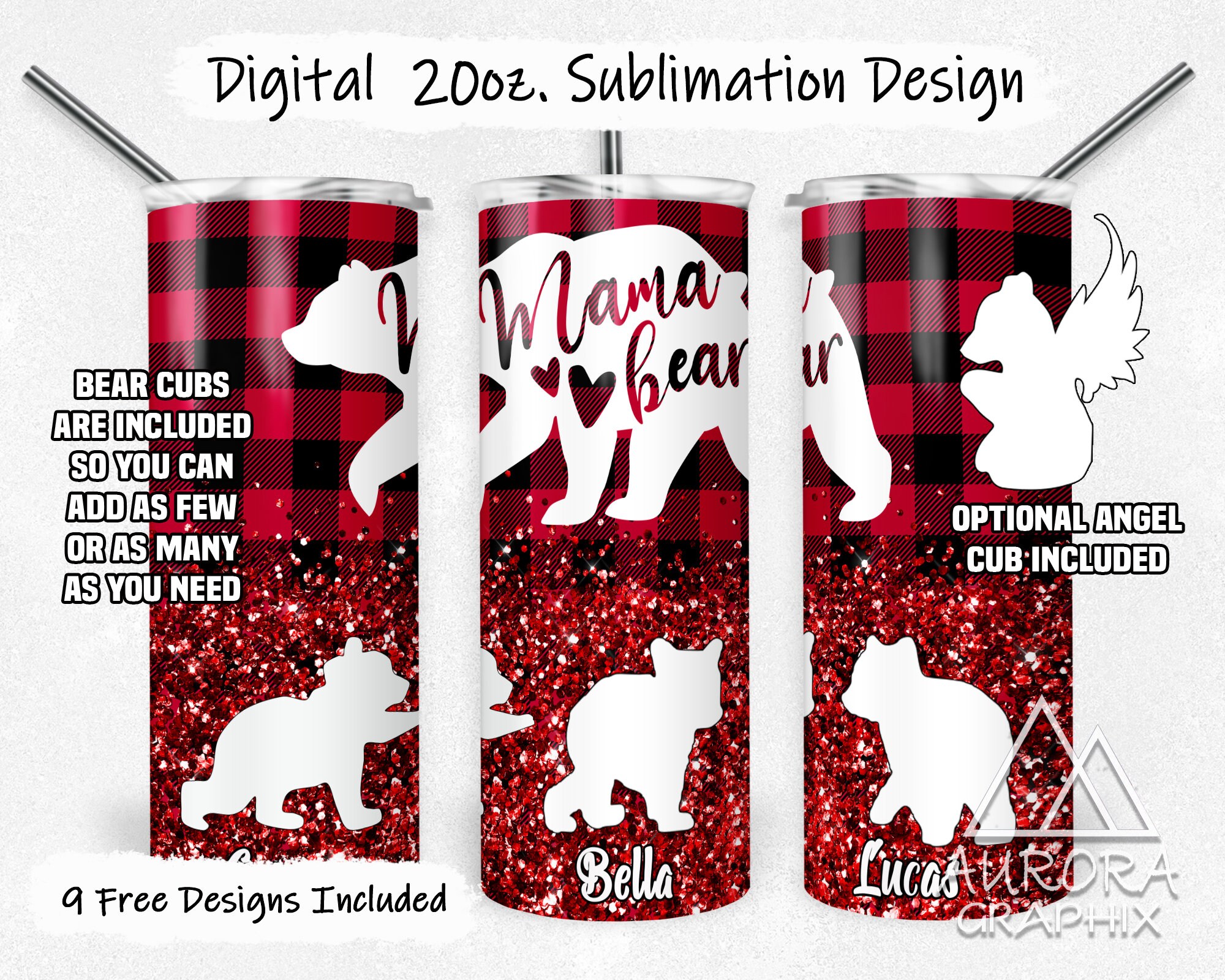 MAMA Bear 20 Oz Skinny Tumbler Wrap Sublimation Design - Crella