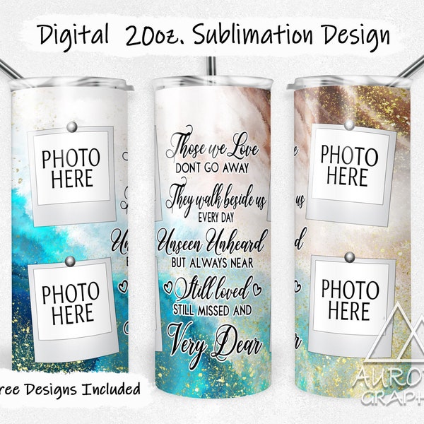 Memorial - Digital 20oz Skinny Tumbler Wrap Heaven Wings Loss Photo Frame Tapered Straight Sublimation Design PNG Instant Download