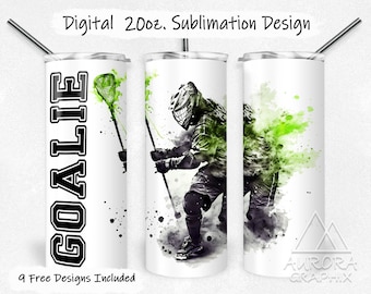 Lacrosse Player - Digital 20oz Skinny Tumbler Wrap Sports Goalie Rugby Seamless Tapered Straight Sublimation Design PNG Instant Download