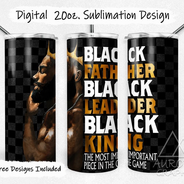 Black King - Digital 20oz Skinny Tumbler Wrap Father Leader African Chess Seamless Tapered Straight Design Design PNG Instant Download