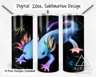 Colorful Axolotl - Digital 20oz Skinny Tumbler Wrap Under The Sea Ocean Scene Tapered Straight Sublimation Design PNG Instant Download