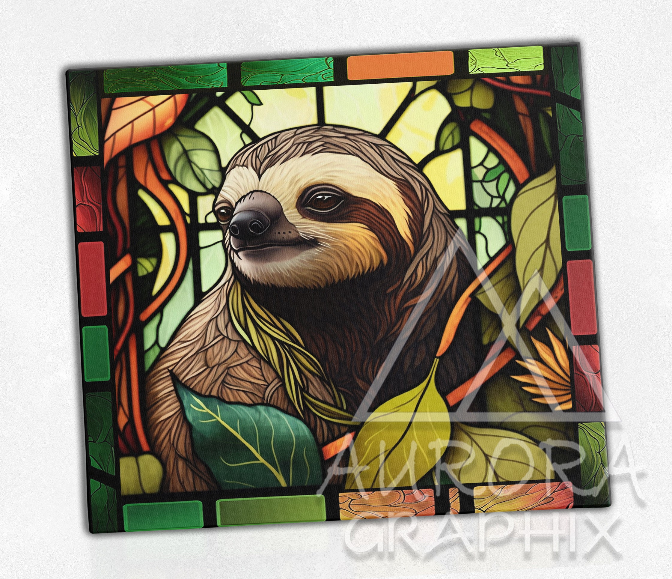 Sloth - Digital 20oz Skinny Stained Glass Tumbler Wrap Tropical Jungle ...