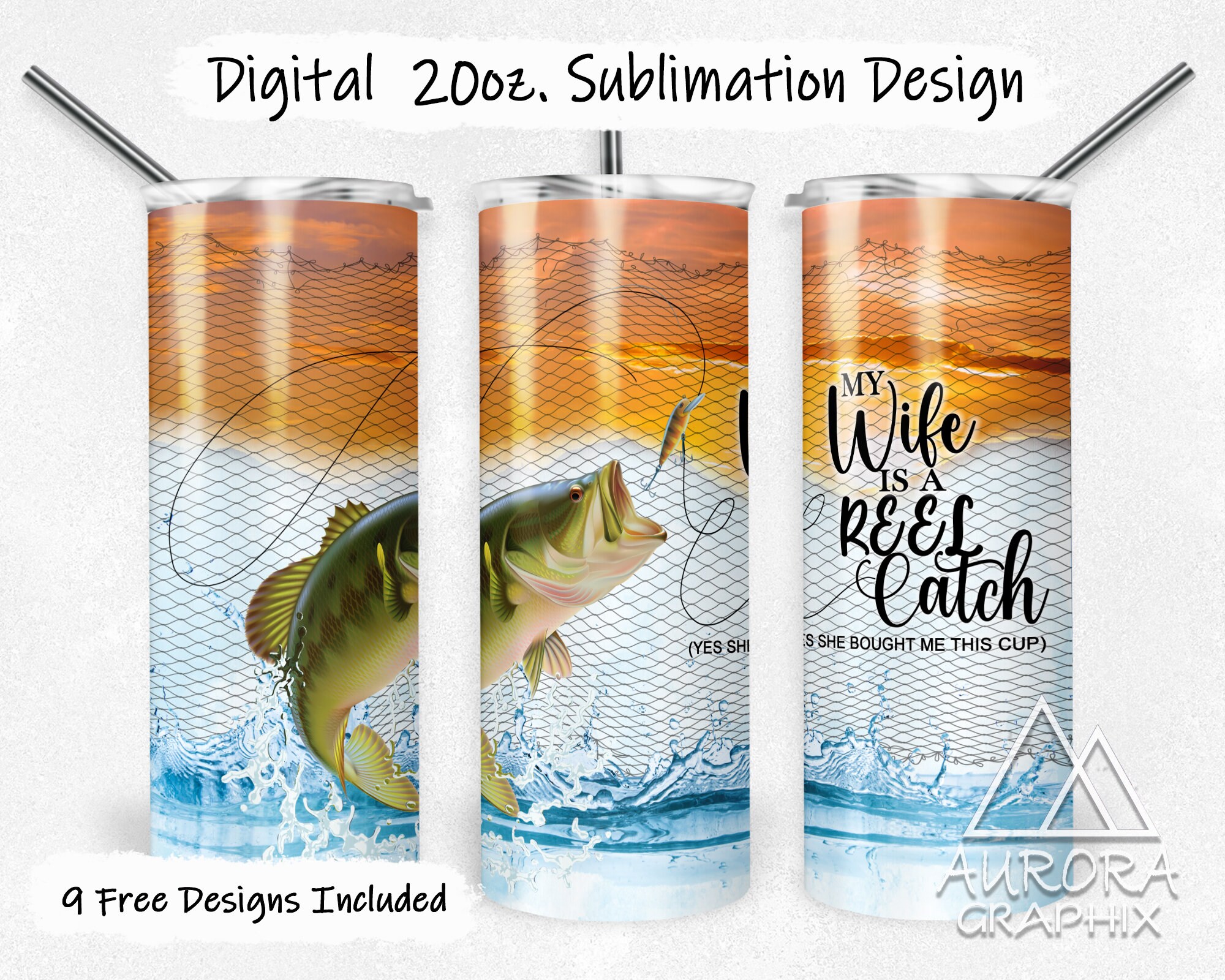 Fishing Digital 20oz Skinny Tumbler Wrap Funny Gift From Wife Humorous  Seamless Tapered Straight Sublimation Design PNG Instant Download 