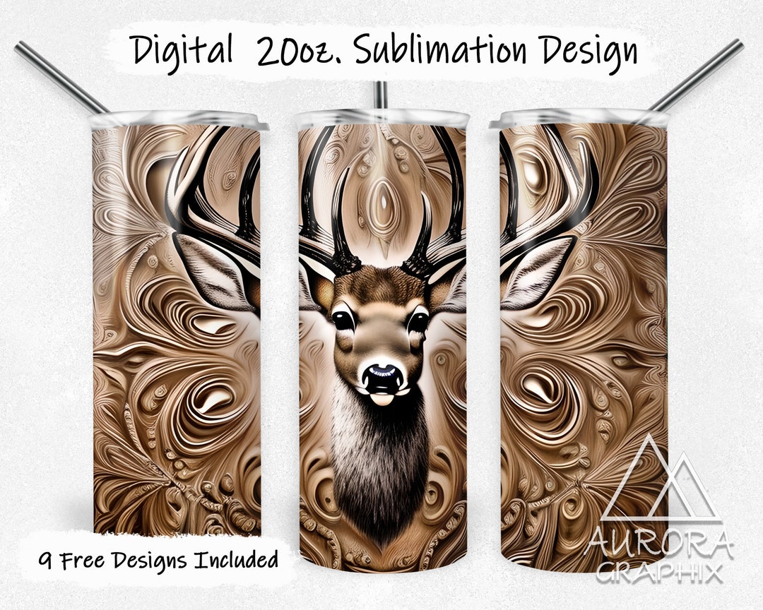 Tooled Leather Deer - Digital 20oz Skinny Tumbler Wrap Hunting Forest ...