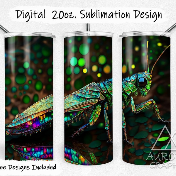 Grasshopper - Digital 20oz Skinny Stained Glass Tumbler Wrap Spring Cricket Insects Taper Straight Sublimation Design PNG Instant Download