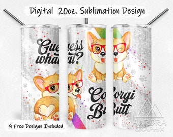 Corgi Butt - Digital 20oz Skinny Tumbler Wrap Milky Way Rainbow Cute Funny Seamless Tapered Straight Sublimation Design PNG Instant Download