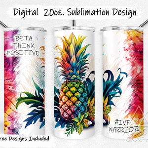 IVF Ananas - Digital 20oz Skinny Tumbler Wrap Infertilitetsmedvetenhet Sömlös Avsmalnande Rak Sublimeringsdesign PNG Direktnedladdning