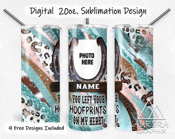 Horse Memorial - Digital 20oz Skinny Tumbler Wrap Milky Way Teal Horseshoe Seamless Tapered Straight Sublimation PNG Instant Download