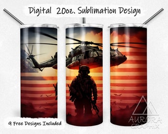 Helicopter -Digital 20oz Skinny Tumbler Wrap Military Veteran American Huey Copter Tapered Straight Sublimation Design PNG Instant Download