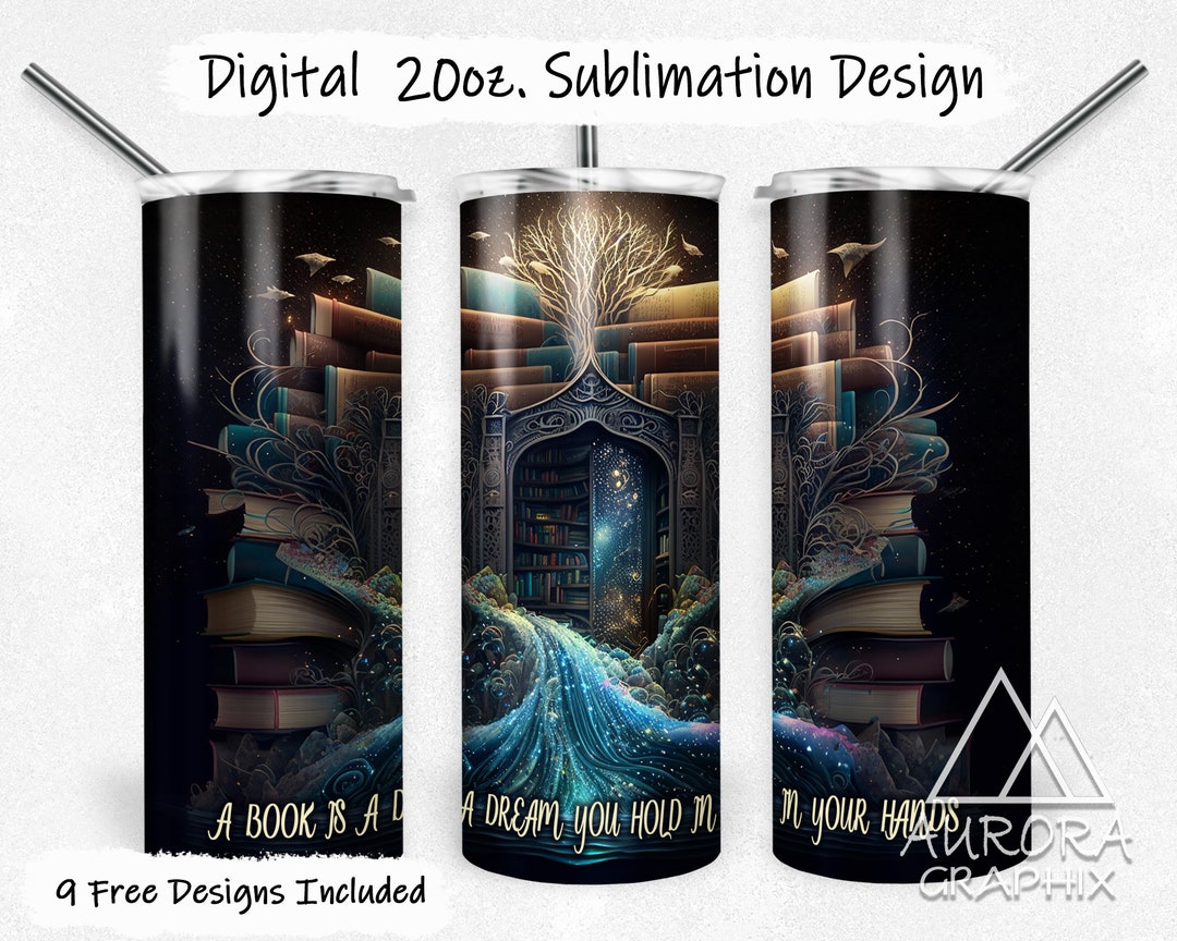 Books - Digital 20oz Skinny Tumbler Library Reading Magical Dream ...
