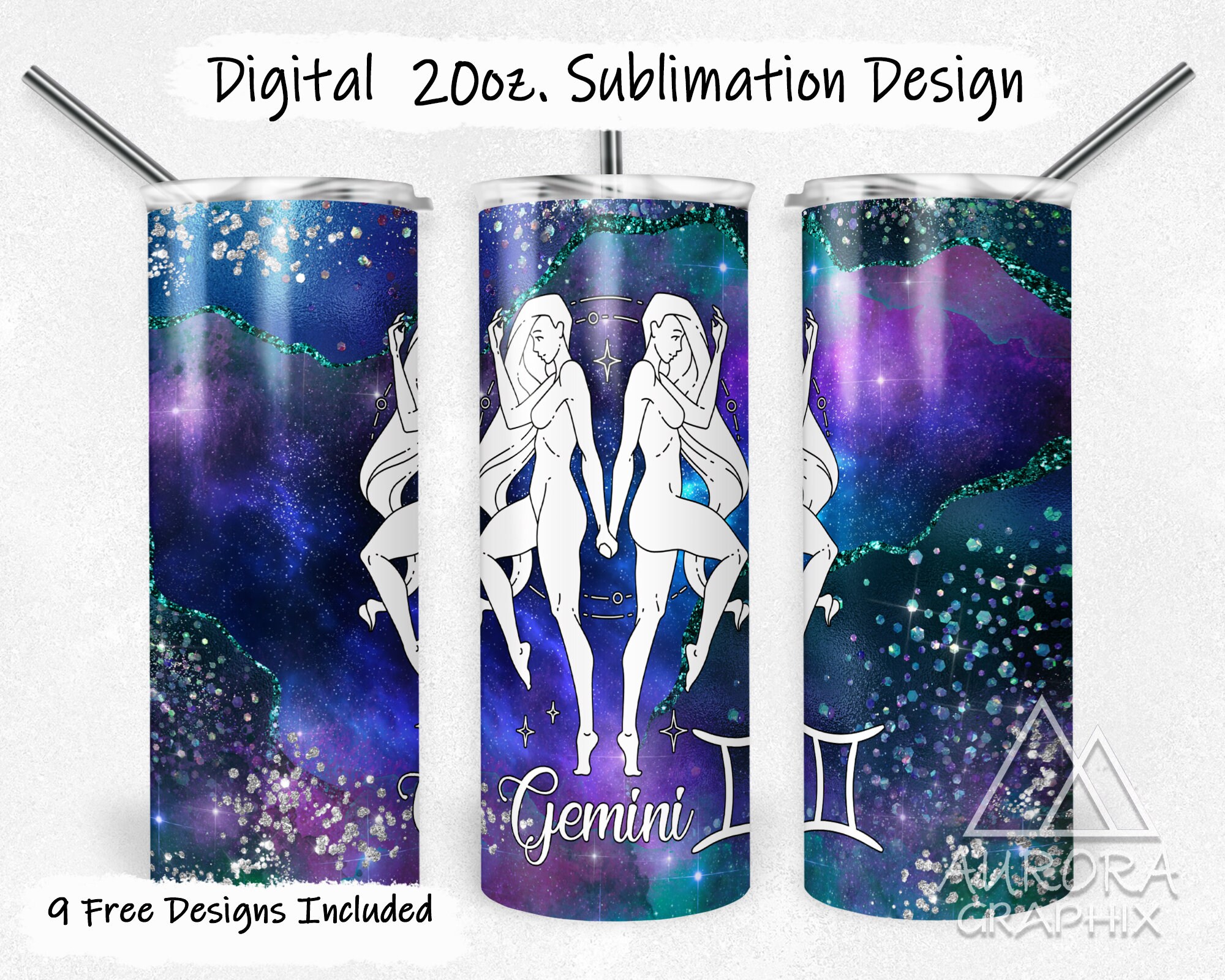 Gemini Zodiac - Digital 20oz Skinny Tumbler Wrap Galaxy Horoscope
