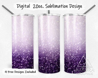 Purple Glitter - Digital 20oz Skinny Tumbler Wrap Amethyst Ombre Fade Seamless Tapered Straight Sublimation Design PNG Instant Download