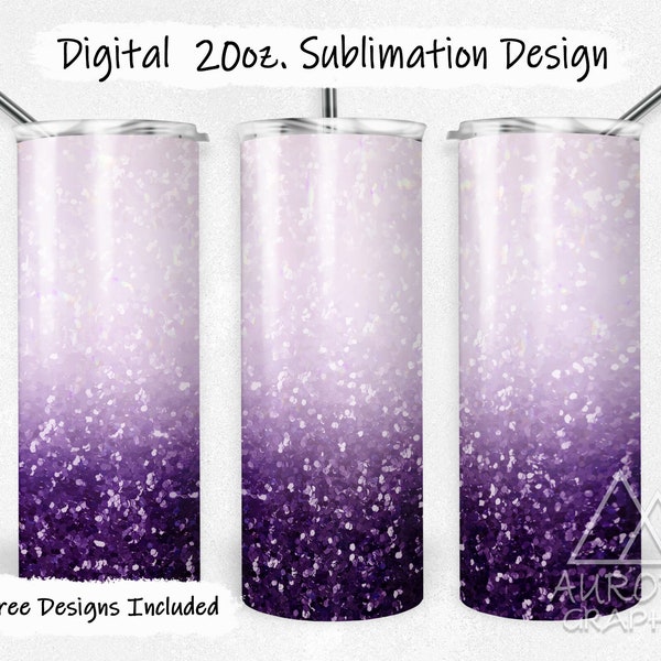 Purple Glitter - Digital 20oz Skinny Tumbler Wrap Amethyst Ombre Fade Seamless Tapered Straight Sublimation Design PNG Instant Download