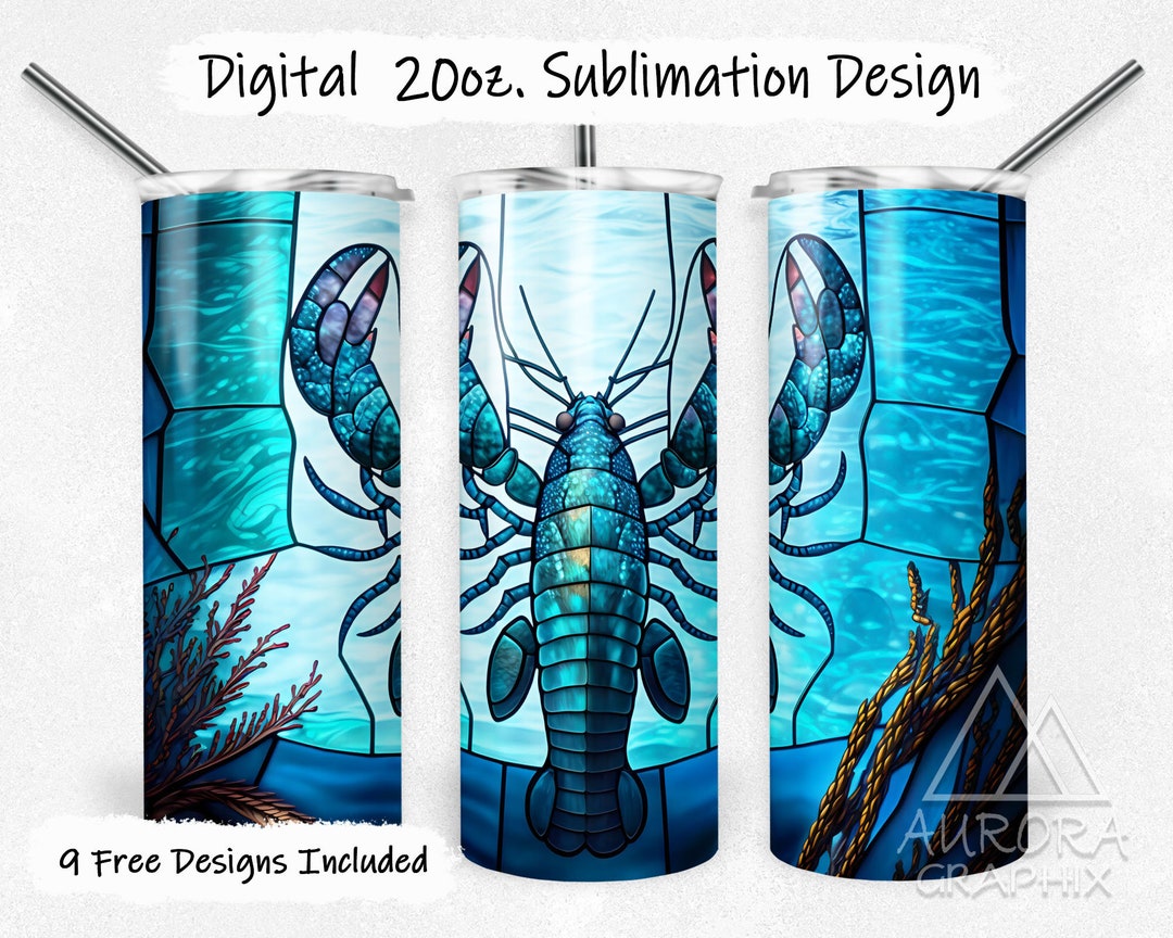 Stained Glass Blue Lobster - Digital 20oz Skinny Tumbler Wrap Ocean Sea ...
