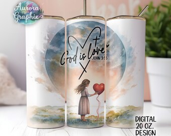 God Is Love - Digital 20oz Skinny Tumbler Wrap Religious John 3:16 Jesus Bible Verse Taper Straight Sublimation Design PNG DIGITAL DOWNLOAD